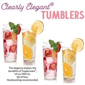 TUPPERWARE CLEARLY ELEGANT TUMBLERS / Unbreakable Drinking Glasses Acrylic Clear